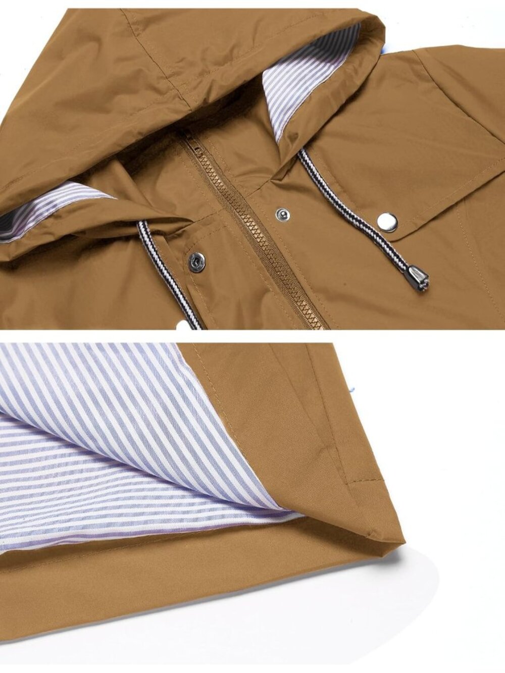 〽️Women's Long Brown Raincoat Waterproof Hooded Lightweight Windbreaker Coat - Picture 4 of 5